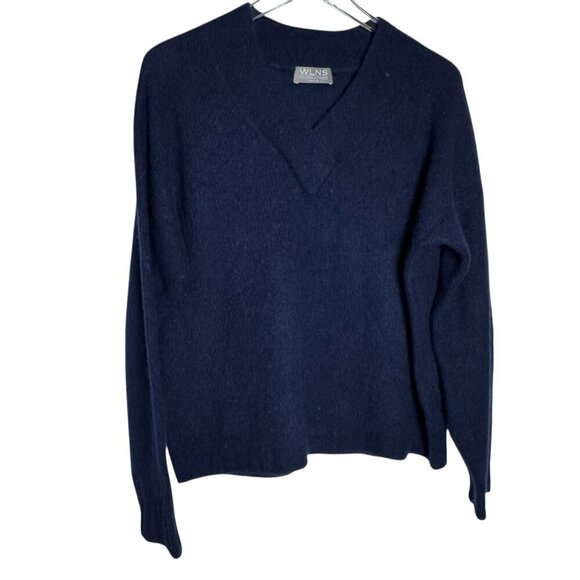 WLNS Wellness cashmere womens size XS cashmere sweater navy blue v-neck SOFT - Picture 8 of 8